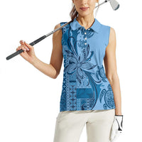 Talofa Samoa Mamanu Siapo Mix Malu Women Sleeveless Polo Shirt Cool Blue Frangipani and Turtles LT7 - Polynesian Pride