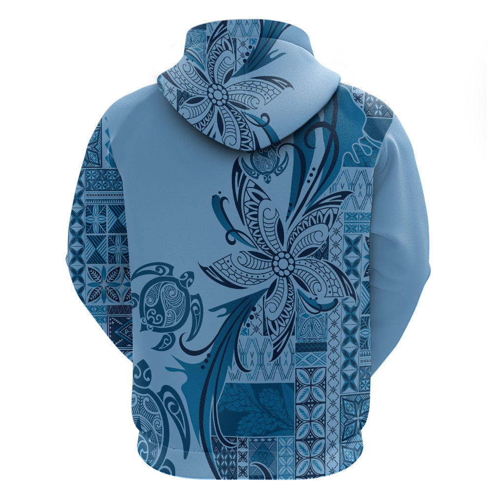 Talofa Samoa Mamanu Siapo Mix Malu Zip Hoodie Cool Blue Frangipani and Turtles LT7 - Polynesian Pride