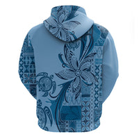 Talofa Samoa Mamanu Siapo Mix Malu Zip Hoodie Cool Blue Frangipani and Turtles LT7 - Polynesian Pride