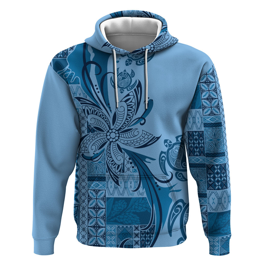 Talofa Samoa Mamanu Siapo Mix Malu Zip Hoodie Cool Blue Frangipani and Turtles LT7 Pullover Hoodie Blue - Polynesian Pride