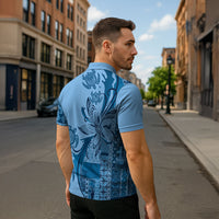 Talofa Samoa Mamanu Siapo Mix Malu Zipper Polo Shirt Cool Blue Frangipani and Turtles