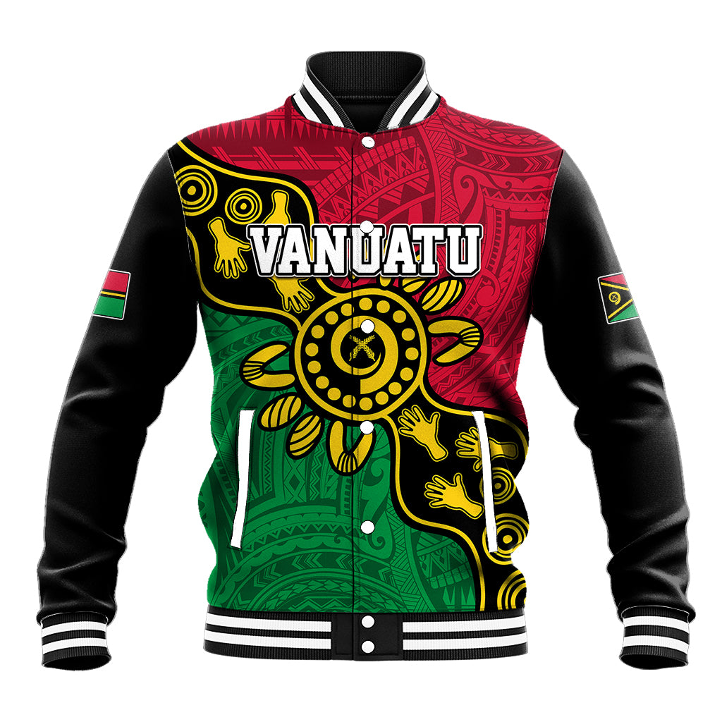 Personalised Vanuatu Baseball Jacket Mix Aboriginal Dot Art LT7 Unisex Art - Polynesian Pride