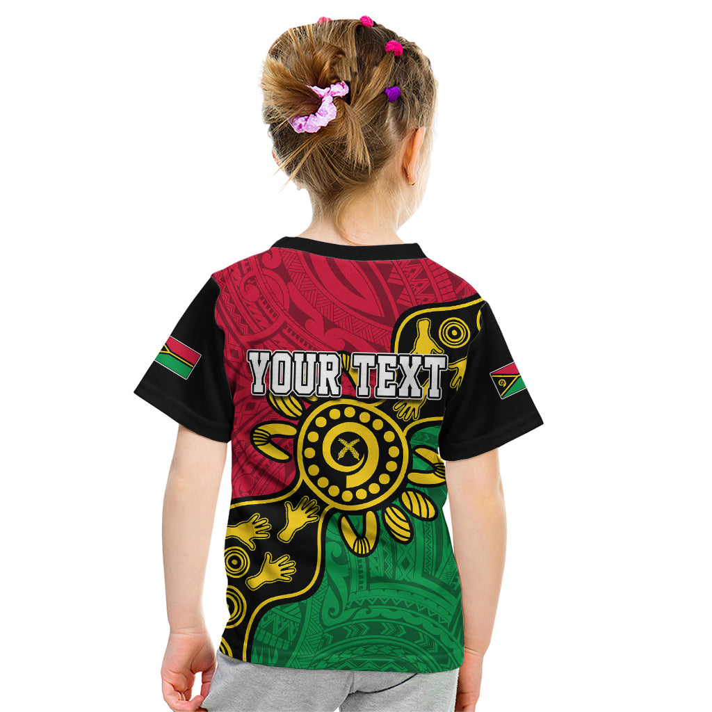 Personalised Vanuatu Kid T Shirt Mix Aboriginal Dot Art LT7 - Polynesian Pride