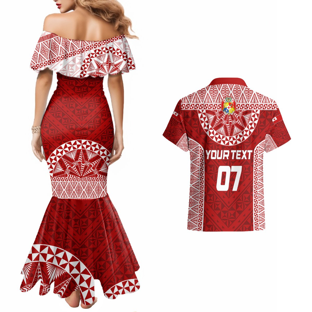 Personalised Tonga Rugby Couples Matching Mermaid Dress And Hawaiian Shirt Ikale Tahi Champions World Cup 2023 LT7 - Polynesian Pride