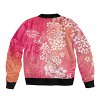 Dreamy Butterfly Polynesian - Breast Cancer Awareness Sleeve Zip Bomber Jacket Floral Vibes