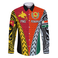 Personalised Papua New Guinea Mix Penama Family Matching Short Sleeve Bodycon Dress and Hawaiian Shirt Tribal Patterns Half-Half Style LT7 Dad's Shirt - Long Sleeve Colorful - Polynesian Pride