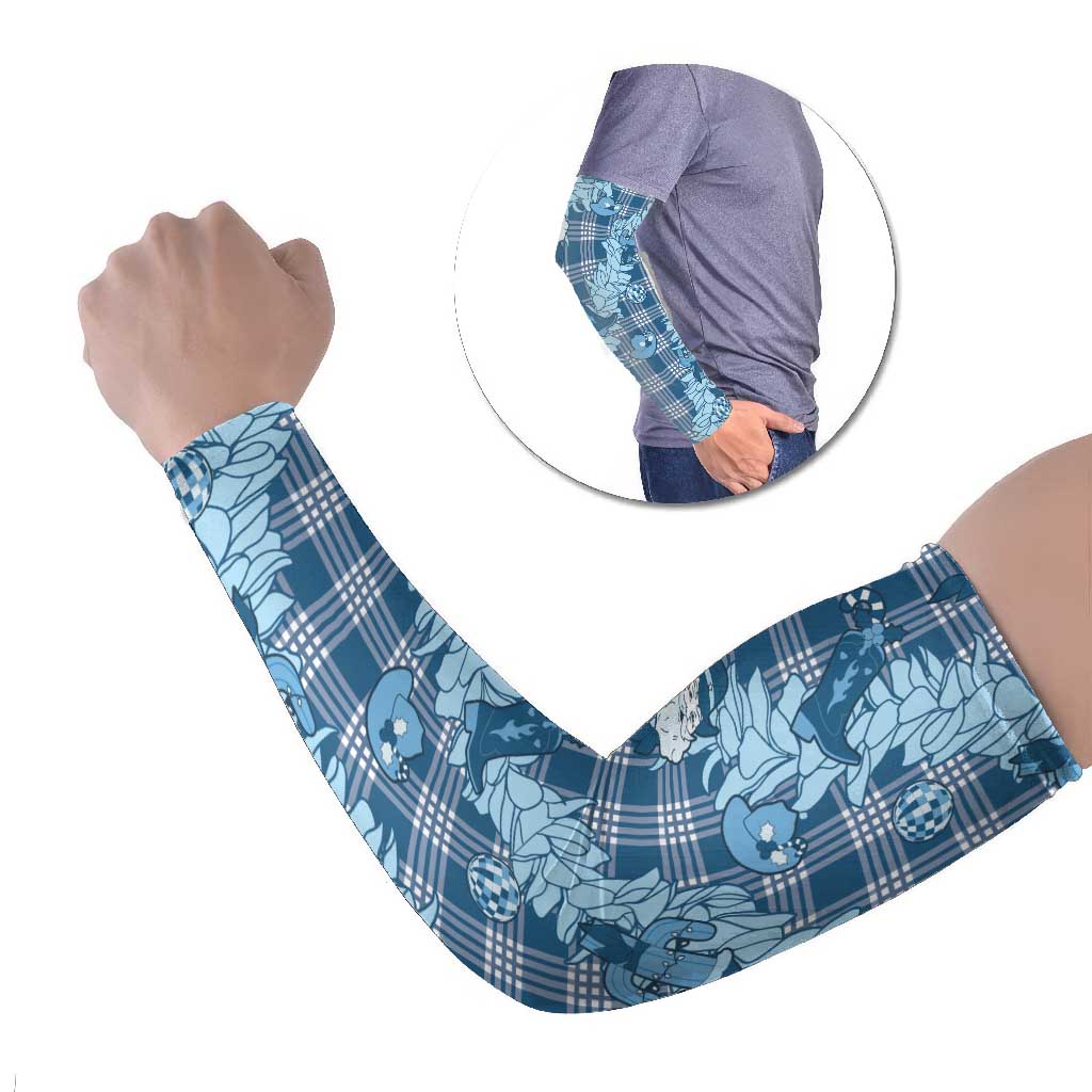 Blue Palaka Hawaii Cowboy Christmas Arm Sleeves Paniolo Mix Maile Lei - Polynesian Pride