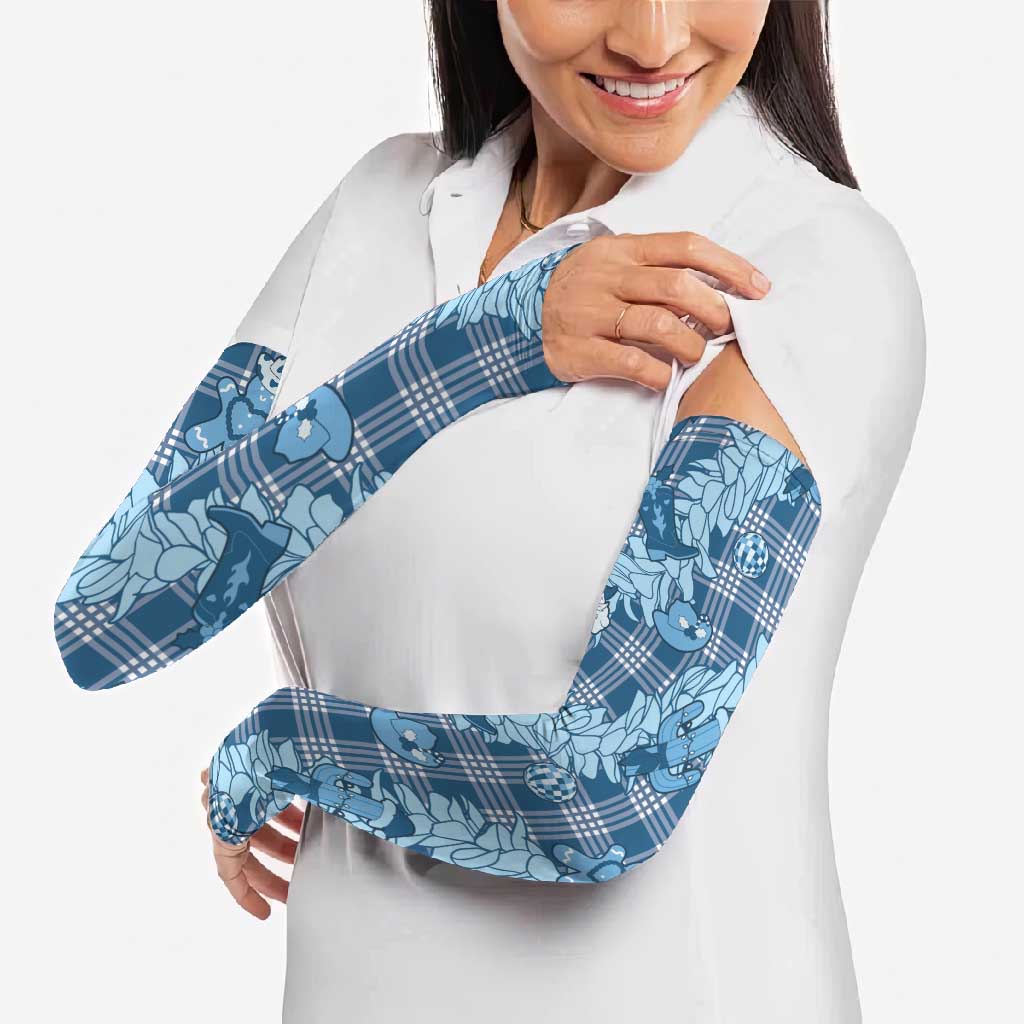 Blue Palaka Hawaii Cowboy Christmas Arm Sleeves Paniolo Mix Maile Lei - Polynesian Pride