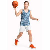 Blue Palaka Hawaii Cowboy Christmas Basketball Jersey Paniolo Mix Maile Lei - Polynesian Pride