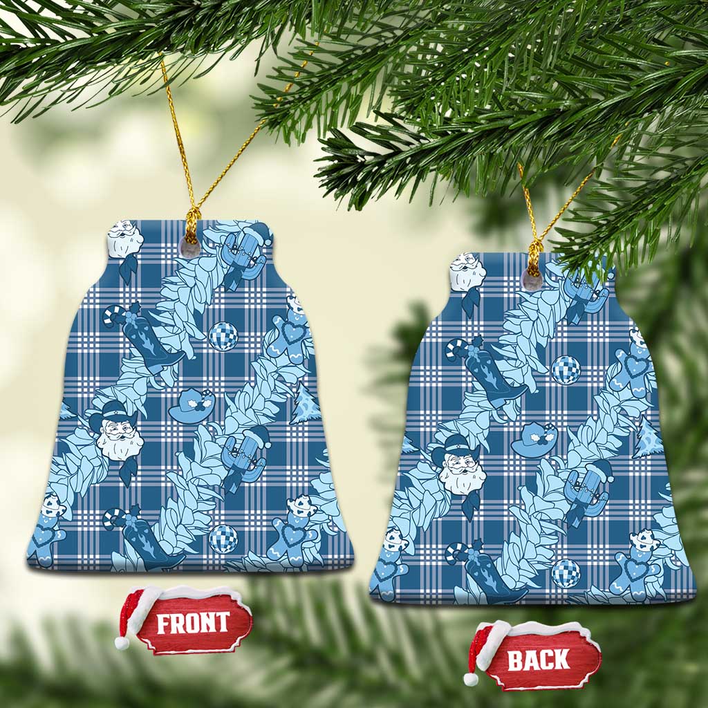 Blue Palaka Hawaii Cowboy Christmas Ceramic Ornament Paniolo Mix Maile Lei - Polynesian Pride