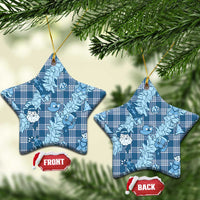 Blue Palaka Hawaii Cowboy Christmas Ceramic Ornament Paniolo Mix Maile Lei - Polynesian Pride