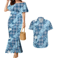 Blue Palaka Hawaii Cowboy Christmas Couples Matching Mermaid Dress and Hawaiian Shirt Paniolo Mix Maile Lei LT7 Blue - Polynesian Pride