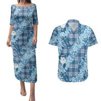 Blue Palaka Hawaii Cowboy Christmas Couples Matching Puletasi and Hawaiian Shirt Paniolo Mix Maile Lei LT7 Blue - Polynesian Pride