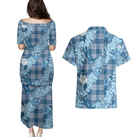 Blue Palaka Hawaii Cowboy Christmas Couples Matching Puletasi and Hawaiian Shirt Paniolo Mix Maile Lei LT7 - Polynesian Pride