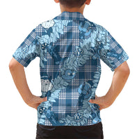Blue Palaka Hawaii Cowboy Christmas Family Matching Short Sleeve Bodycon Dress and Hawaiian Shirt Paniolo Mix Maile Lei LT7 - Polynesian Pride