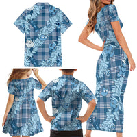 Blue Palaka Hawaii Cowboy Christmas Family Matching Short Sleeve Bodycon Dress and Hawaiian Shirt Paniolo Mix Maile Lei LT7 - Polynesian Pride