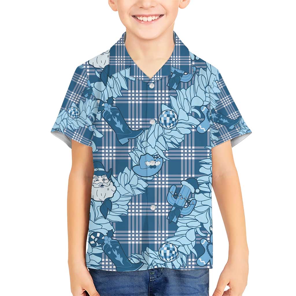 Blue Palaka Hawaii Cowboy Christmas Family Matching Short Sleeve Bodycon Dress and Hawaiian Shirt Paniolo Mix Maile Lei LT7 Son's Shirt Blue - Polynesian Pride