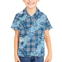 Blue Palaka Hawaii Cowboy Christmas Family Matching Short Sleeve Bodycon Dress and Hawaiian Shirt Paniolo Mix Maile Lei LT7 Son's Shirt Blue - Polynesian Pride