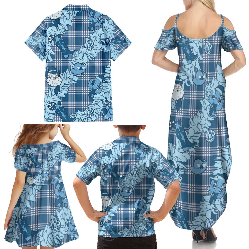 Blue Palaka Hawaii Cowboy Christmas Family Matching Summer Maxi Dress and Hawaiian Shirt Paniolo Mix Maile Lei LT7 - Polynesian Pride