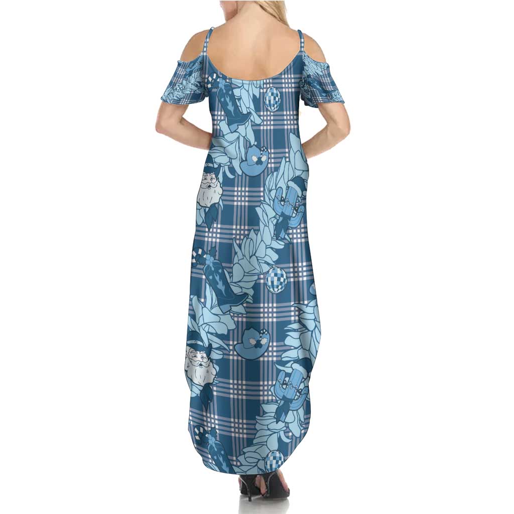 Blue Palaka Hawaii Cowboy Christmas Family Matching Summer Maxi Dress and Hawaiian Shirt Paniolo Mix Maile Lei LT7 - Polynesian Pride
