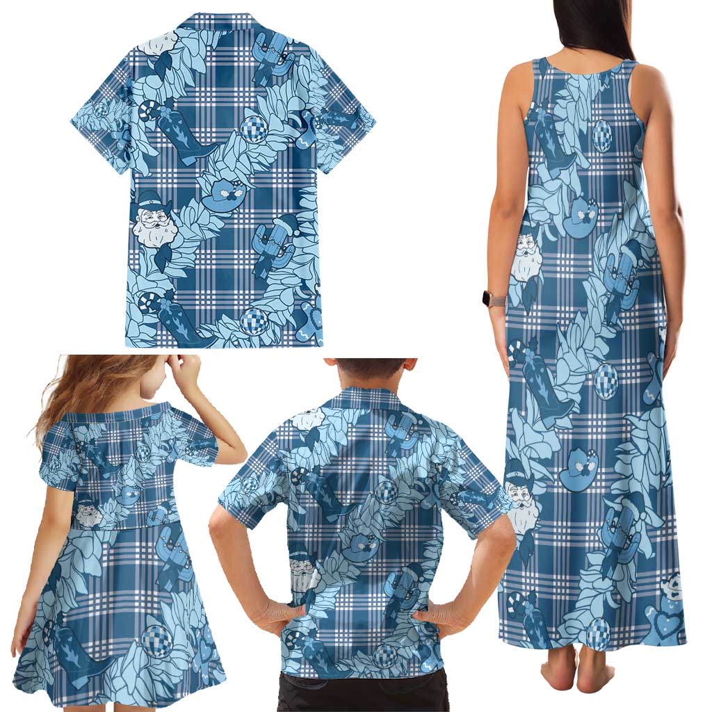 Blue Palaka Hawaii Cowboy Christmas Family Matching Tank Maxi Dress and Hawaiian Shirt Paniolo Mix Maile Lei LT7 - Polynesian Pride