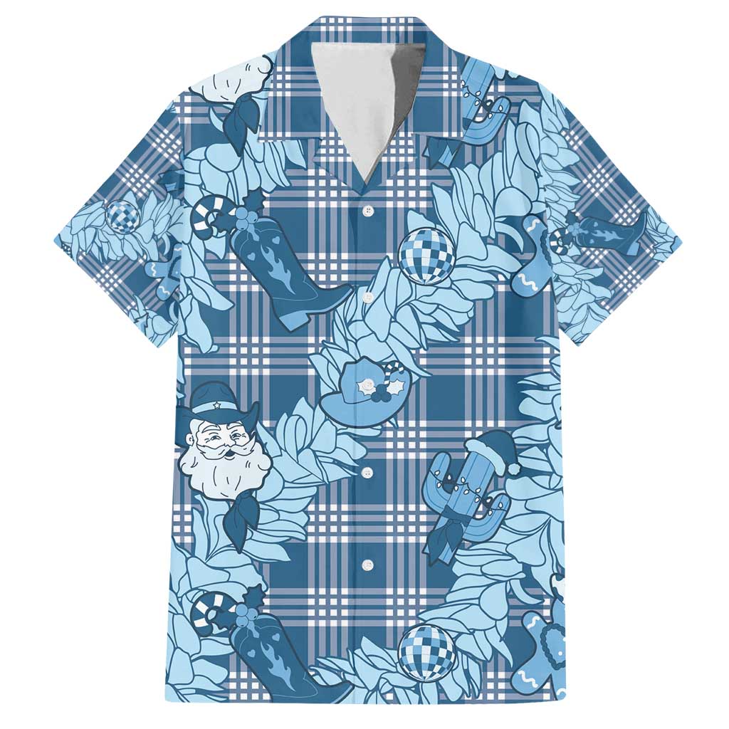 Blue Palaka Hawaii Cowboy Christmas Family Matching Tank Maxi Dress and Hawaiian Shirt Paniolo Mix Maile Lei LT7 Dad's Shirt - Short Sleeve Blue - Polynesian Pride