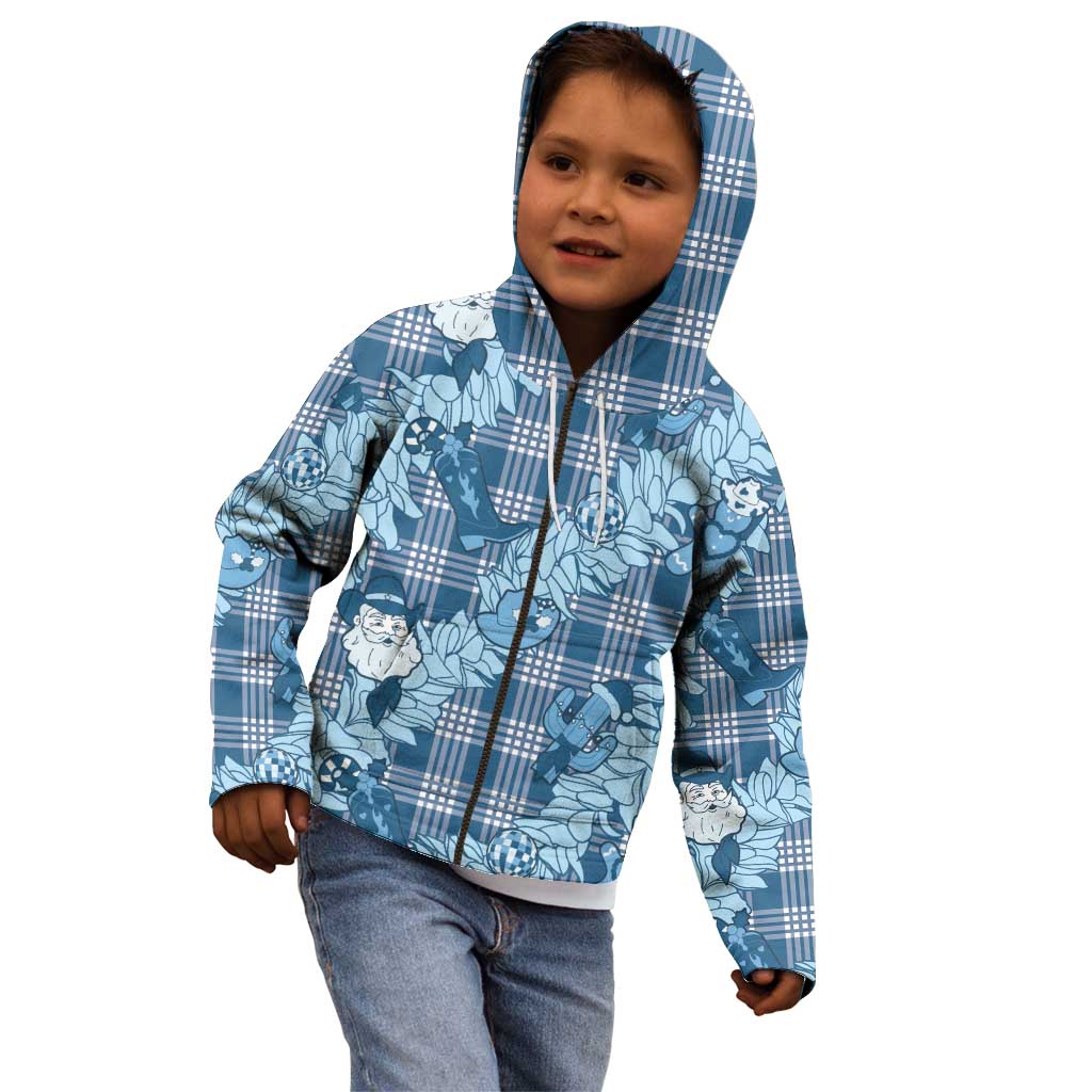 Blue Palaka Hawaii Cowboy Christmas Kid Hoodie Paniolo Mix Maile Lei - Polynesian Pride