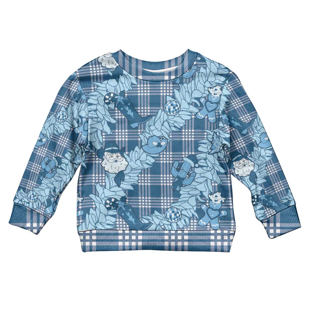 Blue Palaka Hawaii Cowboy Christmas Kid Ugly Christmas Sweater Paniolo Mix Maile Lei - Polynesian Pride