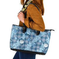 Blue Palaka Hawaii Cowboy Christmas Leather Tote Bag Paniolo Mix Maile Lei - Polynesian Pride