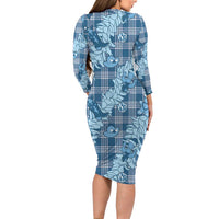 Blue Palaka Hawaii Cowboy Christmas Long Sleeve Bodycon Dress Paniolo Mix Maile Lei LT7 - Polynesian Pride