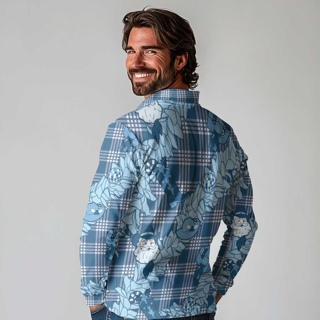 Blue Palaka Hawaii Cowboy Christmas Long Sleeve Polo Shirt Paniolo Mix Maile Lei - Polynesian Pride