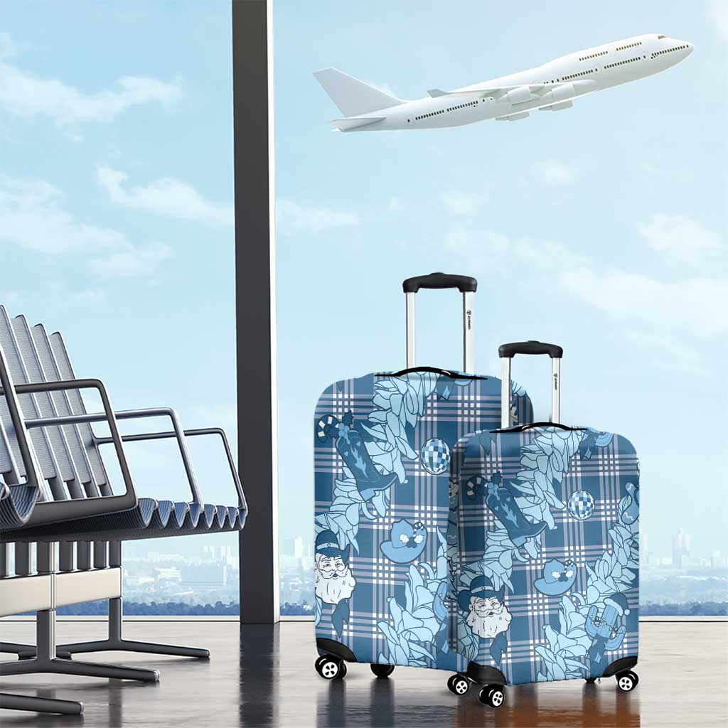 Blue Palaka Hawaii Cowboy Christmas Luggage Cover Paniolo Mix Maile Lei - Polynesian Pride