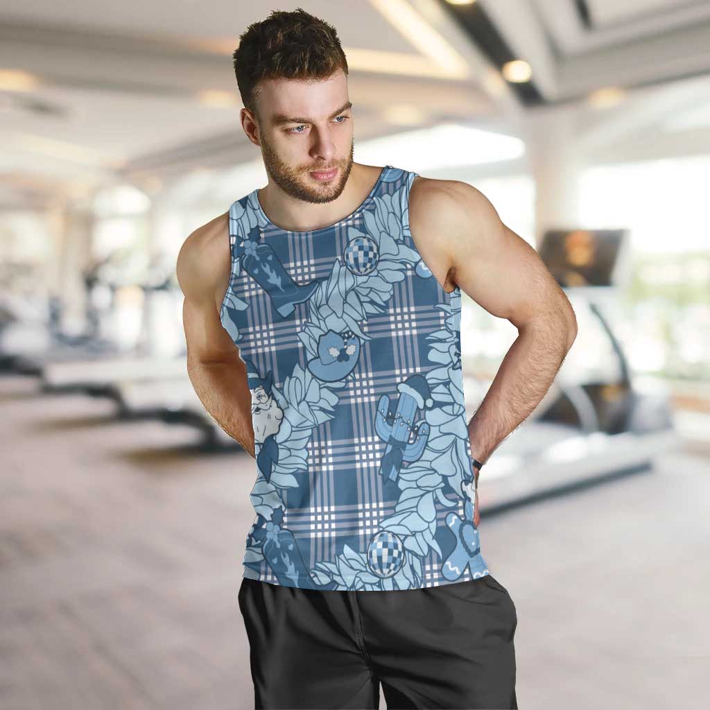 Blue Palaka Hawaii Cowboy Christmas Men Tank Top Paniolo Mix Maile Lei LT7 Blue - Polynesian Pride