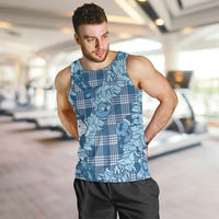 Blue Palaka Hawaii Cowboy Christmas Men Tank Top Paniolo Mix Maile Lei LT7 Blue - Polynesian Pride