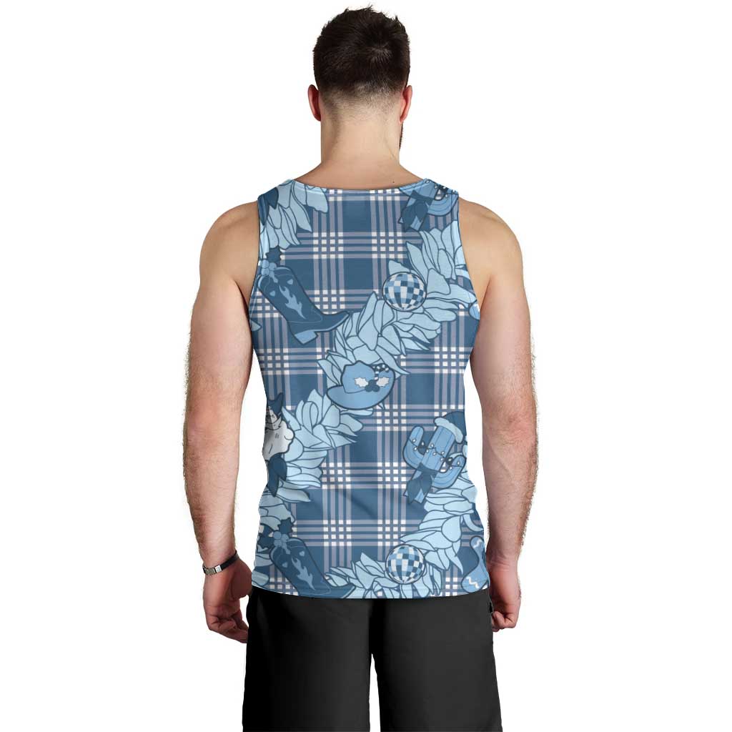 Blue Palaka Hawaii Cowboy Christmas Men Tank Top Paniolo Mix Maile Lei LT7 - Polynesian Pride