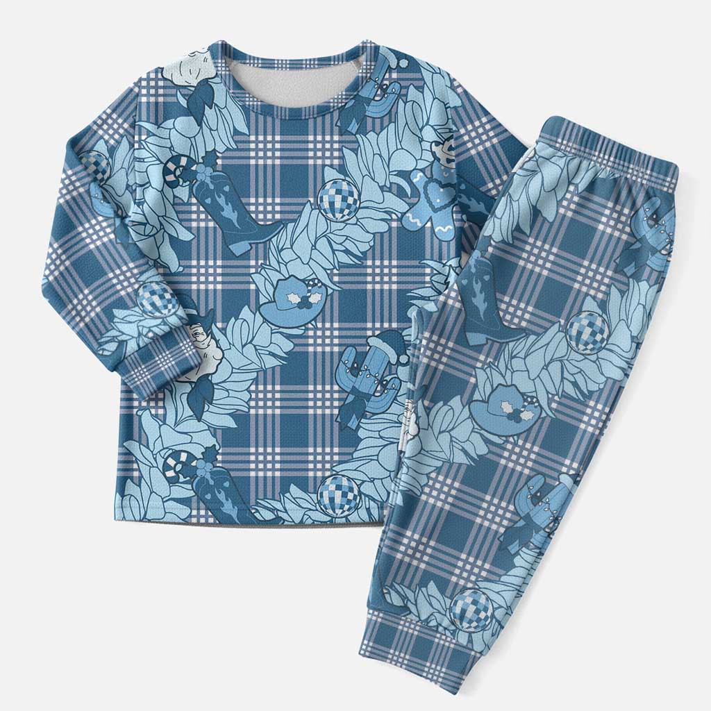 Blue Palaka Hawaii Cowboy Christmas Pajama Set Paniolo Mix Maile Lei - Polynesian Pride