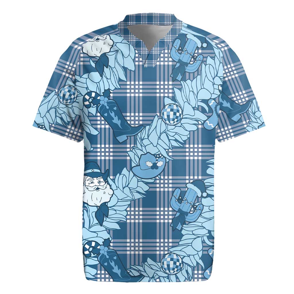 Blue Palaka Hawaii Cowboy Christmas Rugby Jersey Paniolo Mix Maile Lei - Polynesian Pride