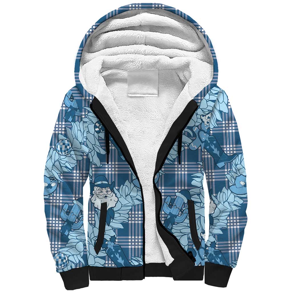 Blue Palaka Hawaii Cowboy Christmas Sherpa Hoodie Paniolo Mix Maile Lei LT7 Unisex Blue - Polynesian Pride