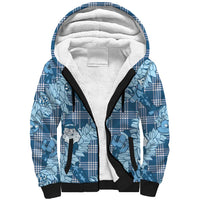 Blue Palaka Hawaii Cowboy Christmas Sherpa Hoodie Paniolo Mix Maile Lei LT7 Unisex Blue - Polynesian Pride