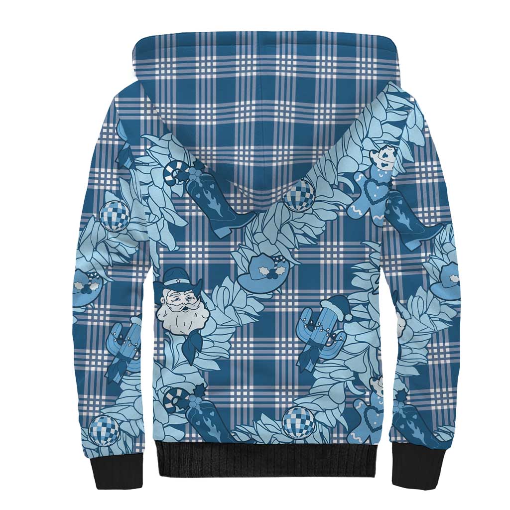 Blue Palaka Hawaii Cowboy Christmas Sherpa Hoodie Paniolo Mix Maile Lei LT7 - Polynesian Pride
