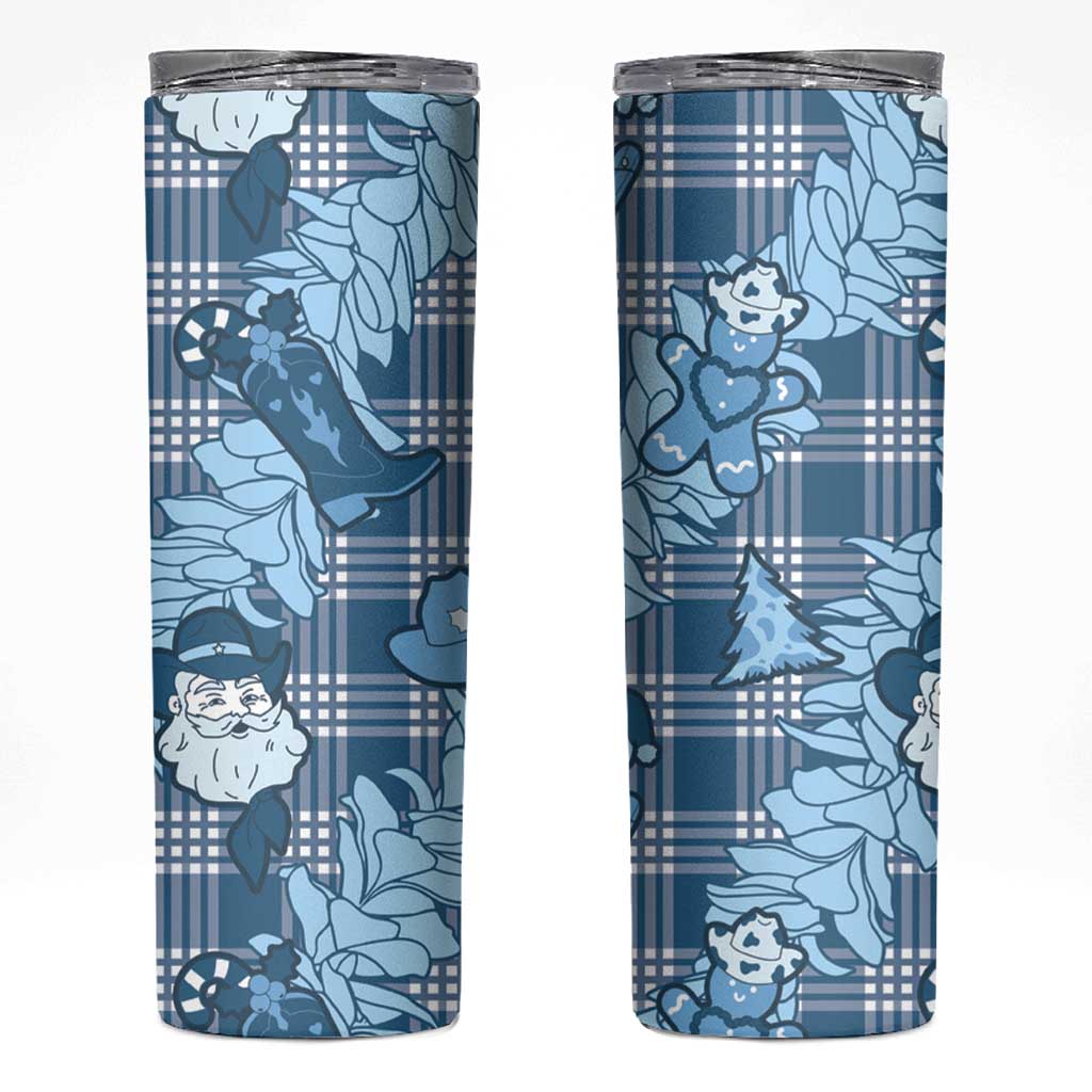 Blue Palaka Hawaii Cowboy Christmas Skinny Tumbler Paniolo Mix Maile Lei LT7 Blue - Polynesian Pride