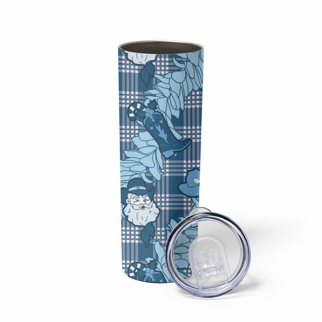 Blue Palaka Hawaii Cowboy Christmas Skinny Tumbler Paniolo Mix Maile Lei LT7 - Polynesian Pride