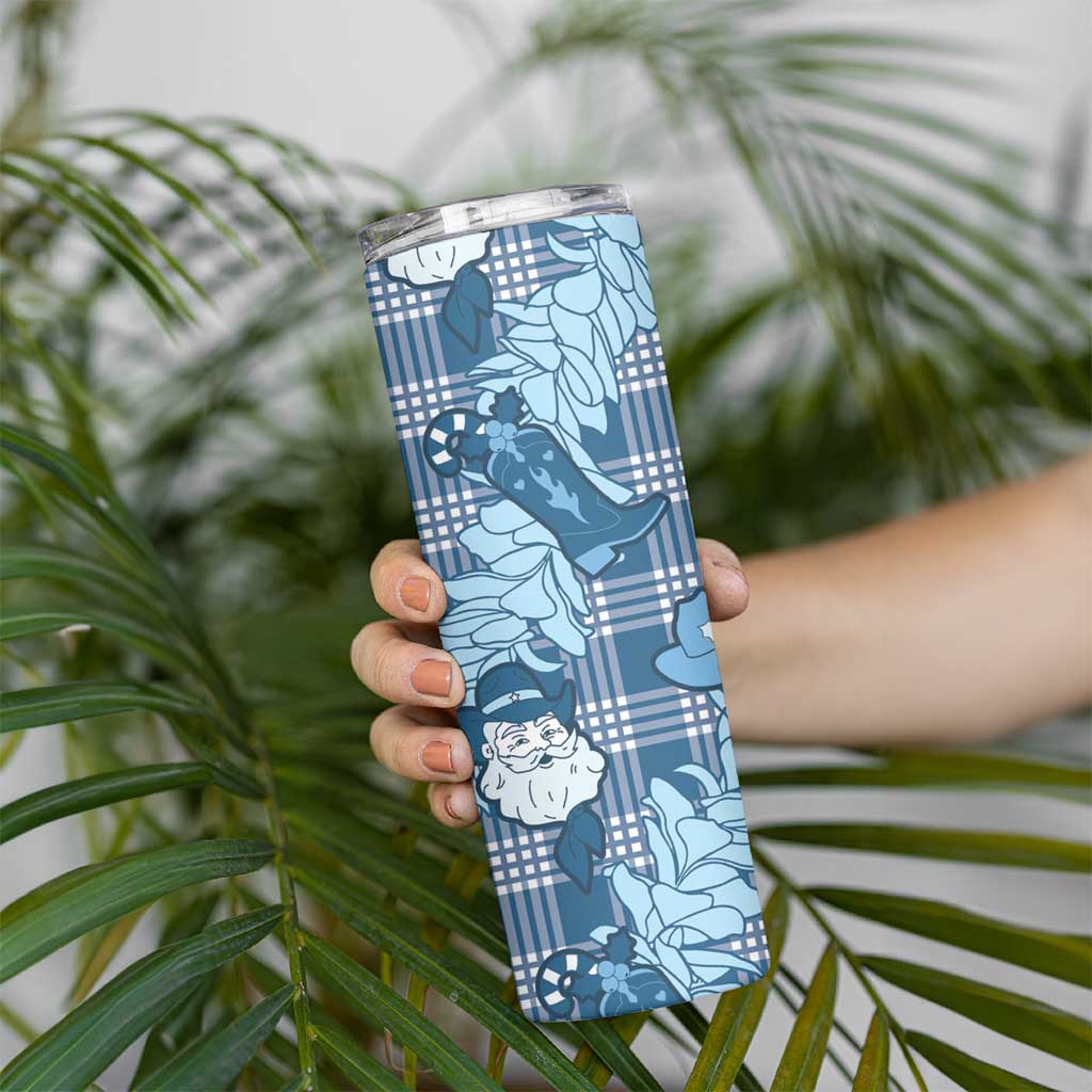 Blue Palaka Hawaii Cowboy Christmas Skinny Tumbler Paniolo Mix Maile Lei LT7 - Polynesian Pride