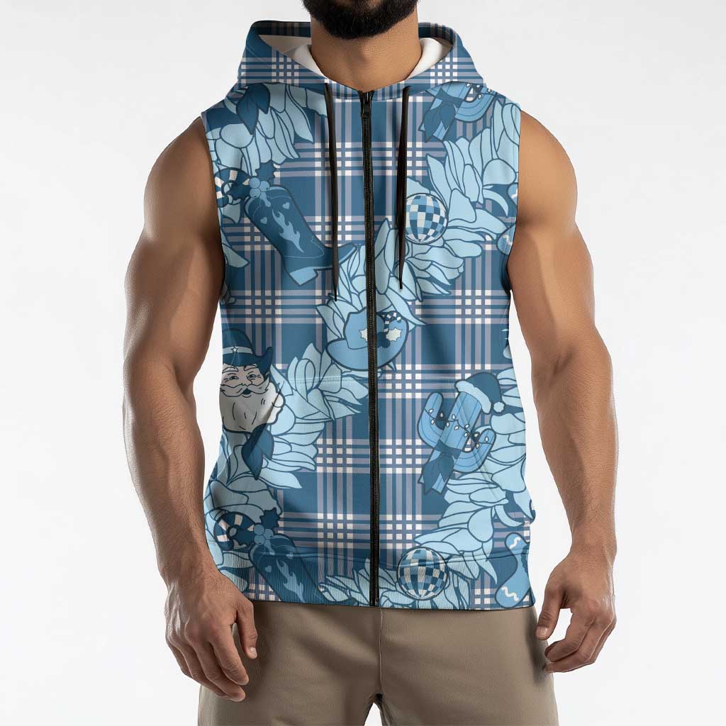 Blue Palaka Hawaii Cowboy Christmas Sleeveless Zip Hoodie Paniolo Mix Maile Lei LT7 - Polynesian Pride
