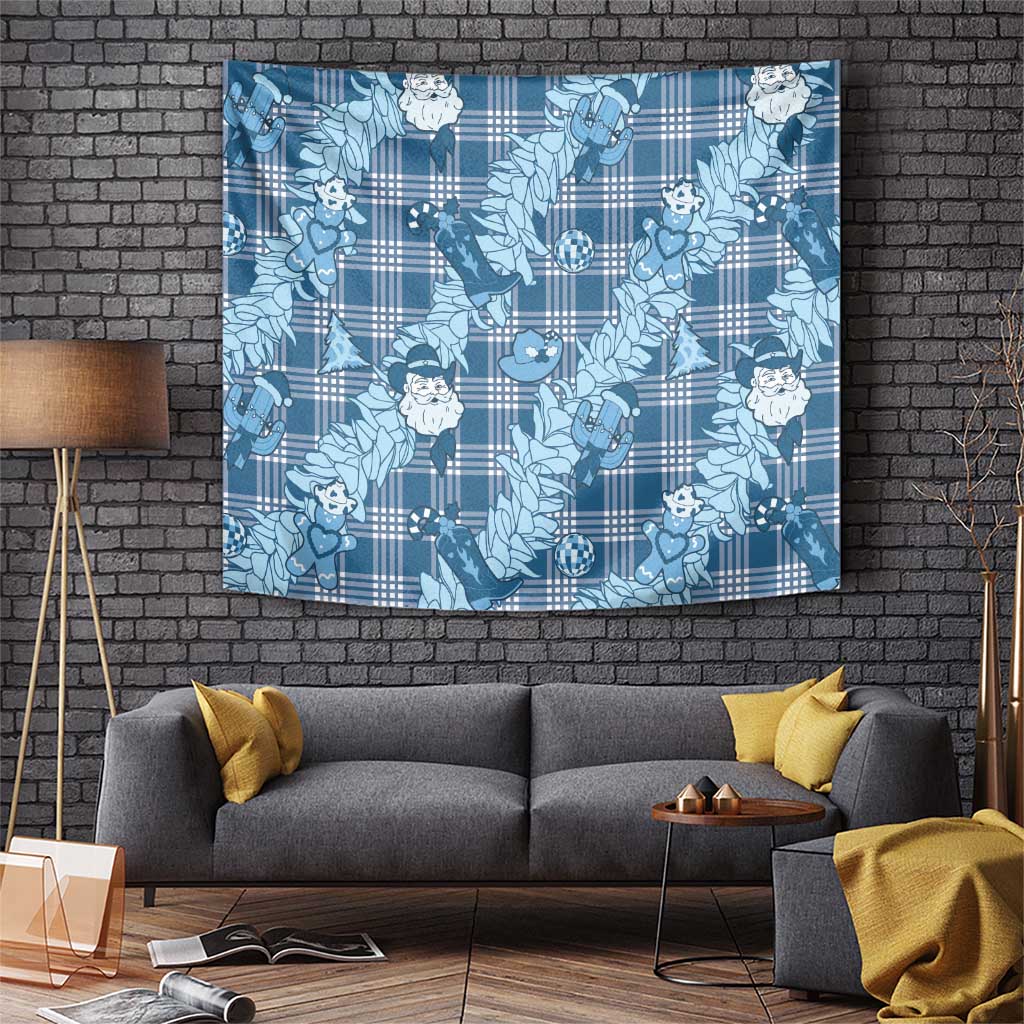 Blue Palaka Hawaii Cowboy Christmas Tapestry Paniolo Mix Maile Lei - Polynesian Pride