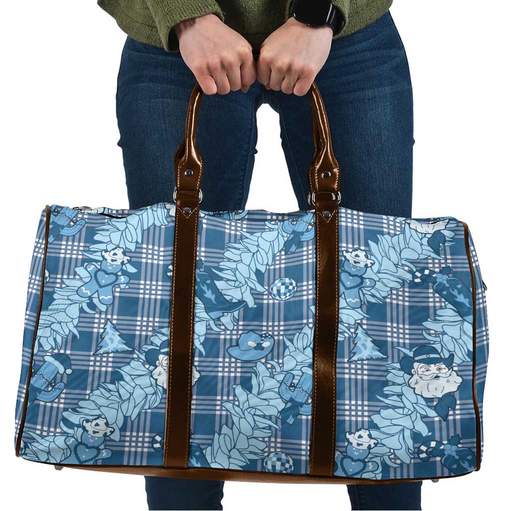 Blue Palaka Hawaii Cowboy Christmas Travel Bag Paniolo Mix Maile Lei - Polynesian Pride