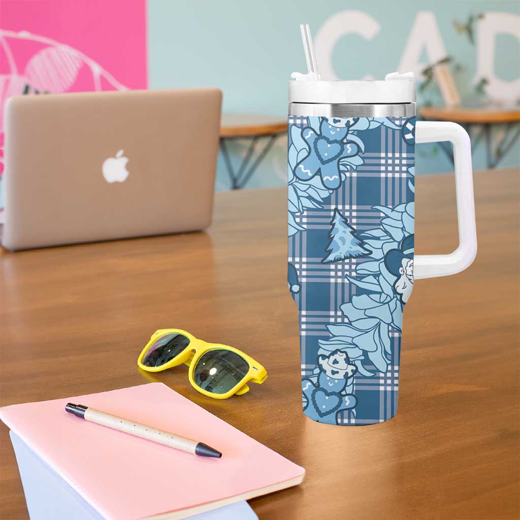 Blue Palaka Hawaii Cowboy Christmas Tumbler With Handle Paniolo Mix Maile Lei - Polynesian Pride