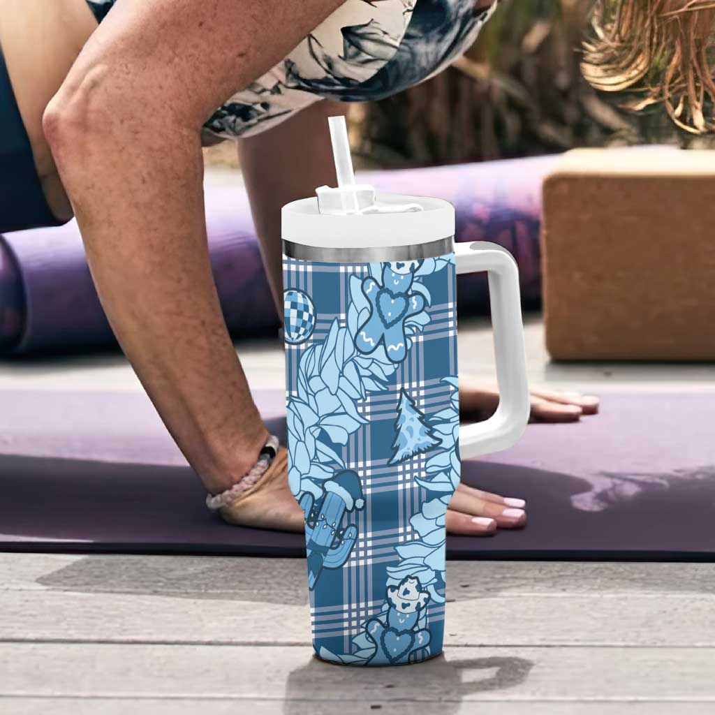 Blue Palaka Hawaii Cowboy Christmas Tumbler With Handle Paniolo Mix Maile Lei - Polynesian Pride