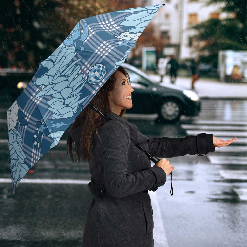 Blue Palaka Hawaii Cowboy Christmas Umbrella Paniolo Mix Maile Lei - Polynesian Pride