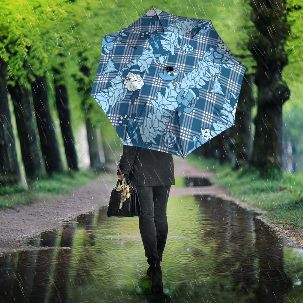 Blue Palaka Hawaii Cowboy Christmas Umbrella Paniolo Mix Maile Lei - Polynesian Pride